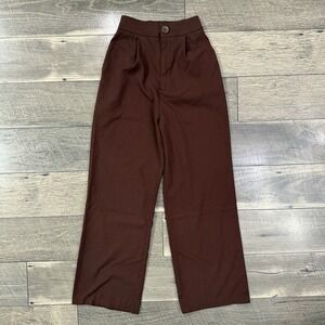 Stradivarius Dress Pants Brown High Waisted Wide Leg Sz 0 Womens XS Classy‎ Chic